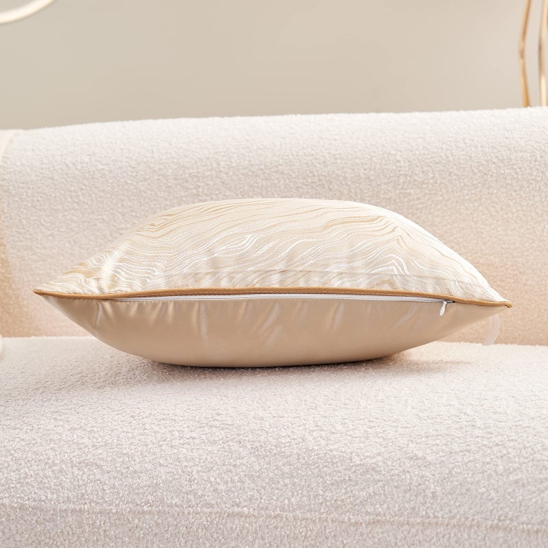 Avigers 18 x 18 Inch Square Beige Gold Abstract Striped Embroidery Cushion Case Luxury Modern Throw Pillow Cover Decorative Pillow for Couch Living Room Bedroom Car - Image 4